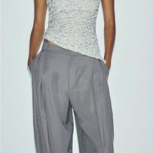 Zara Silver Sequin Asymmetrical Blouse